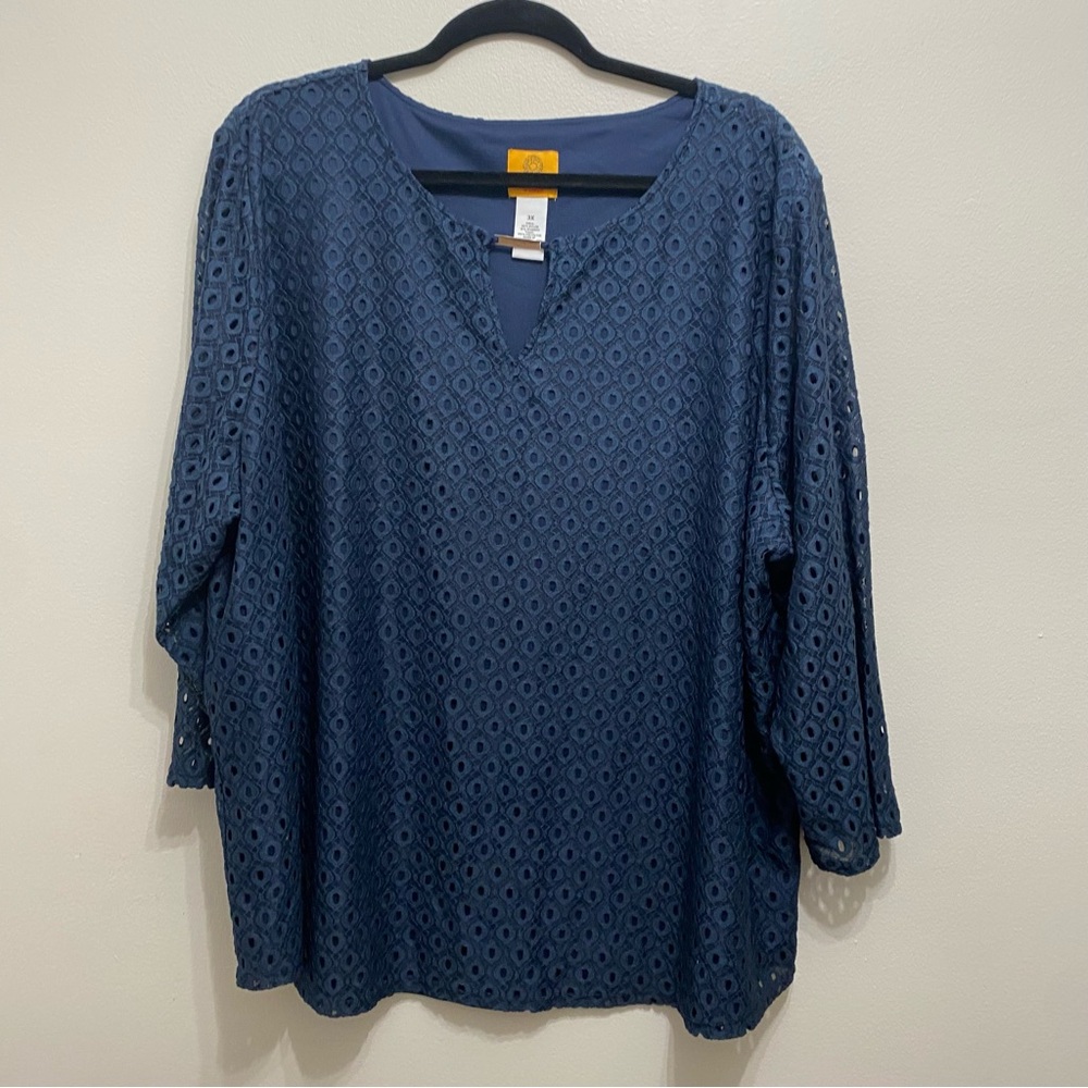 Ruby Rd. Blue Eyelet Overlay Blouse - image 2